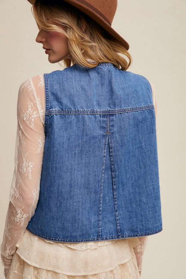 Listicle Tie Front Denim Vest