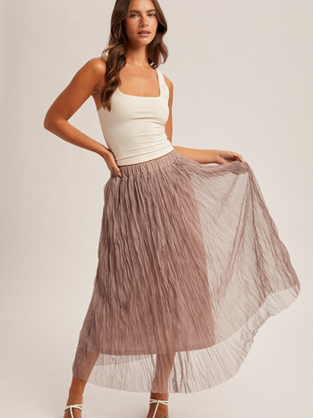 Hem & Thread Crinkled Mesh Midi Skirt