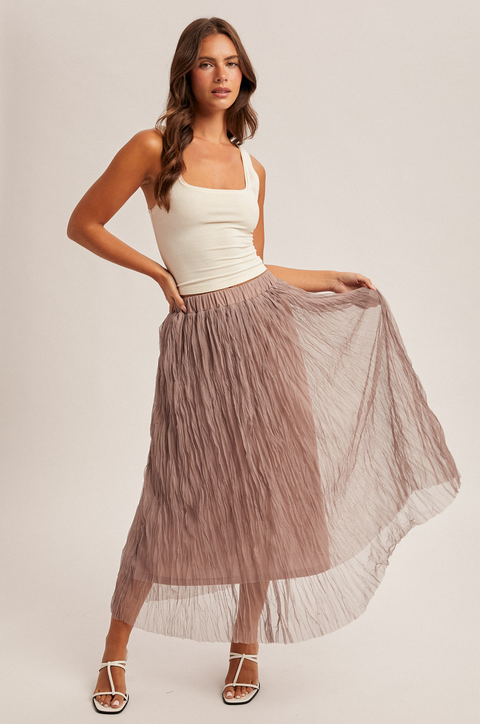 Hem & Thread Crinkled Mesh Midi Skirt