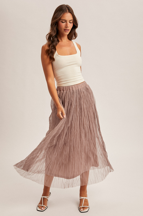 Hem & Thread Crinkled Mesh Midi Skirt