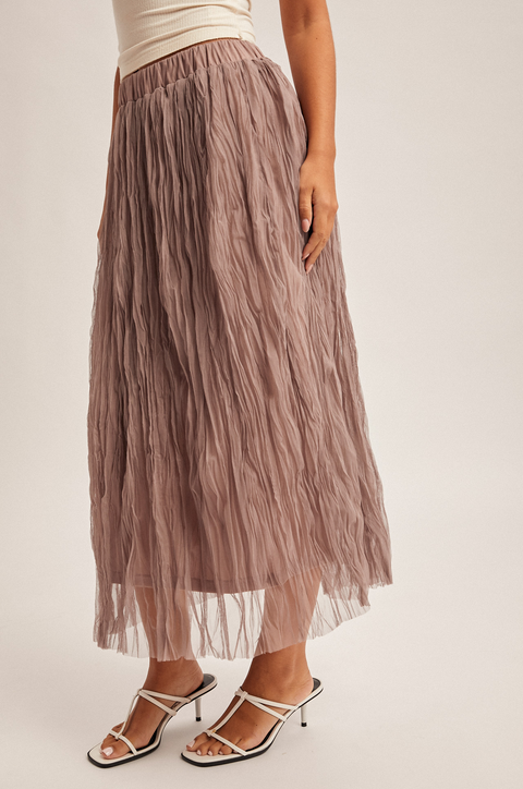 Hem & Thread Crinkled Mesh Midi Skirt