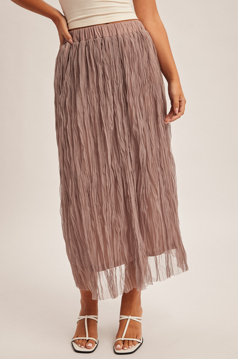 Hem & Thread Crinkled Mesh Midi Skirt