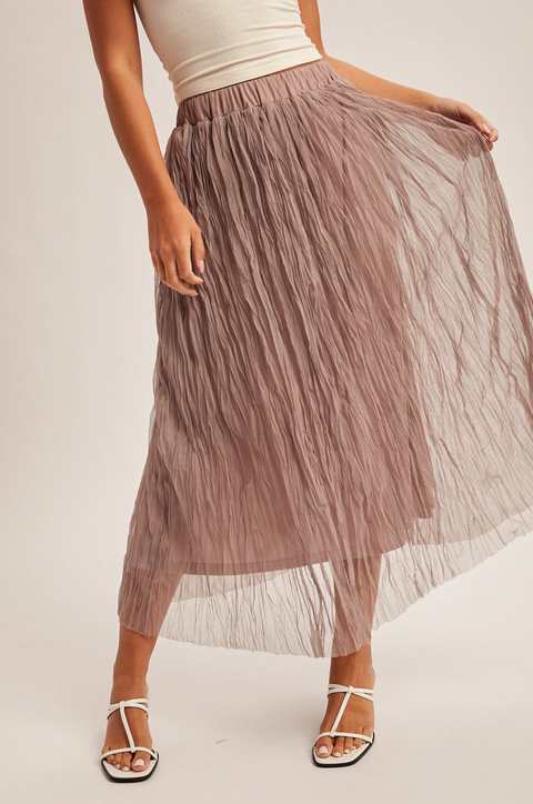 Hem & Thread Crinkled Mesh Midi Skirt