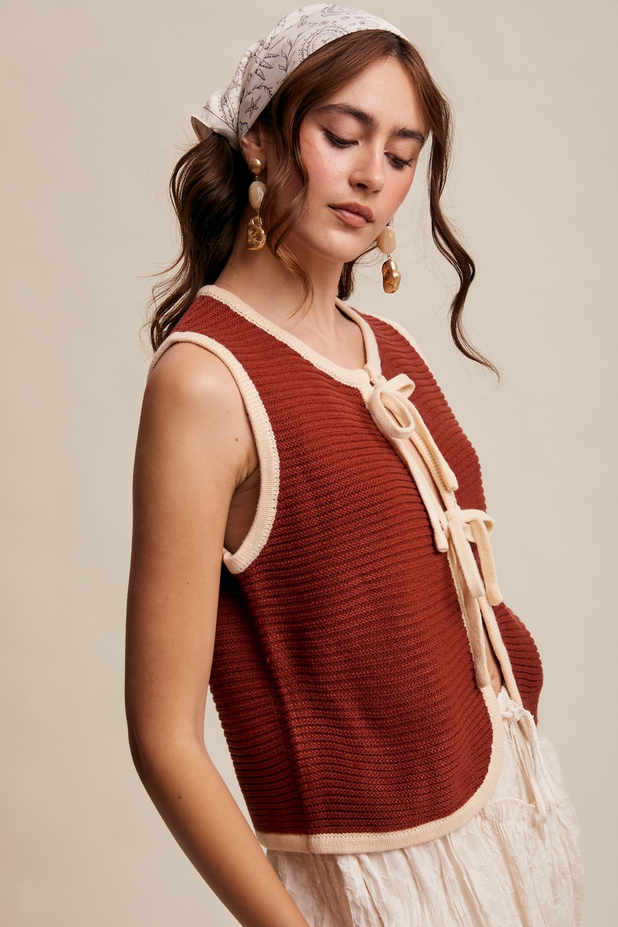 Listicle Tie Front Knit Vest - Fringe Boutique