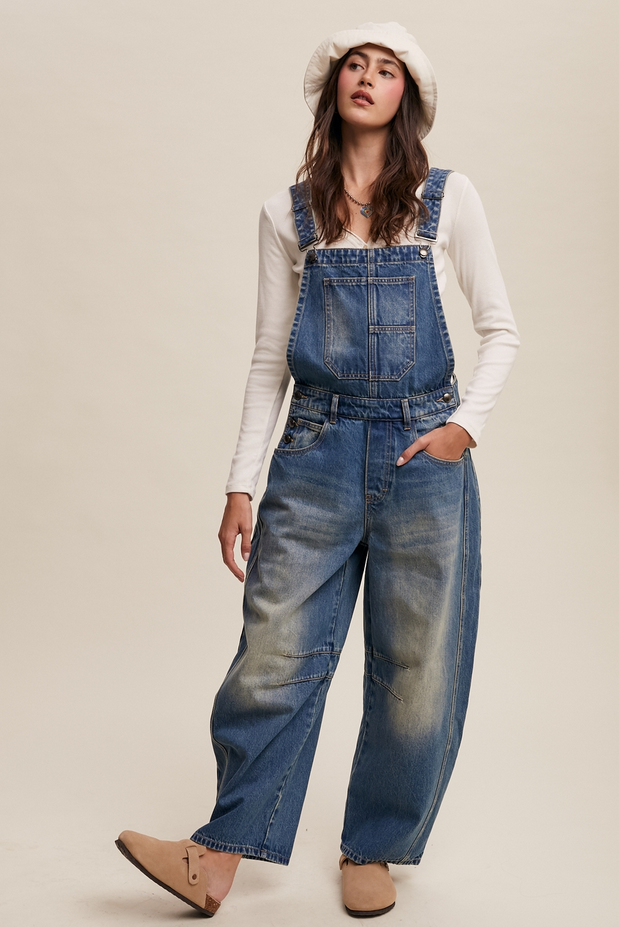 Listicle Denim Barrel Overalls