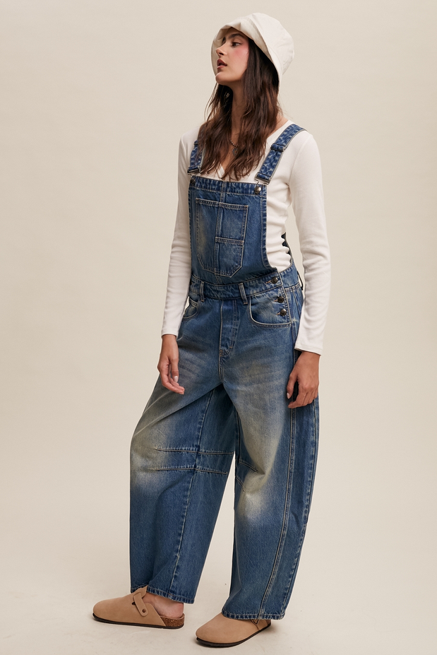 Listicle Denim Barrel Overalls