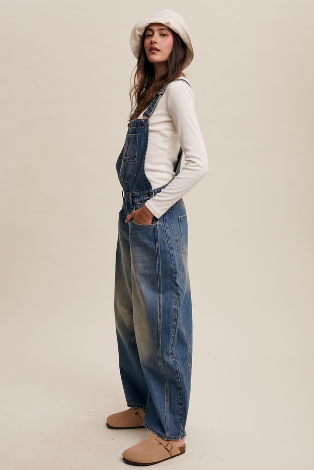 Listicle Denim Barrel Overalls
