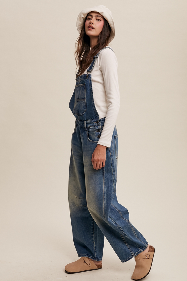Listicle Denim Barrel Overalls