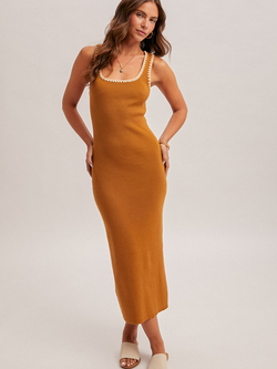 Hem & Thread Stitched Edge Rib Knit Dress