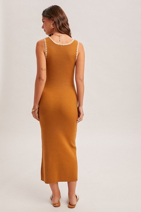Hem & Thread Stitched Edge Rib Knit Dress