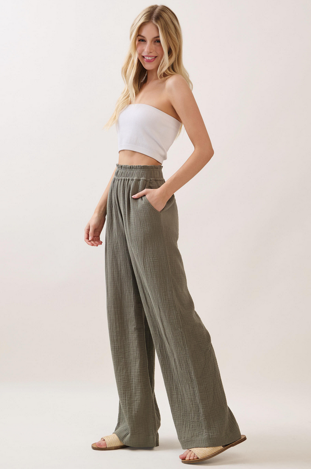 Final Touch Wide Leg Gauze Pants