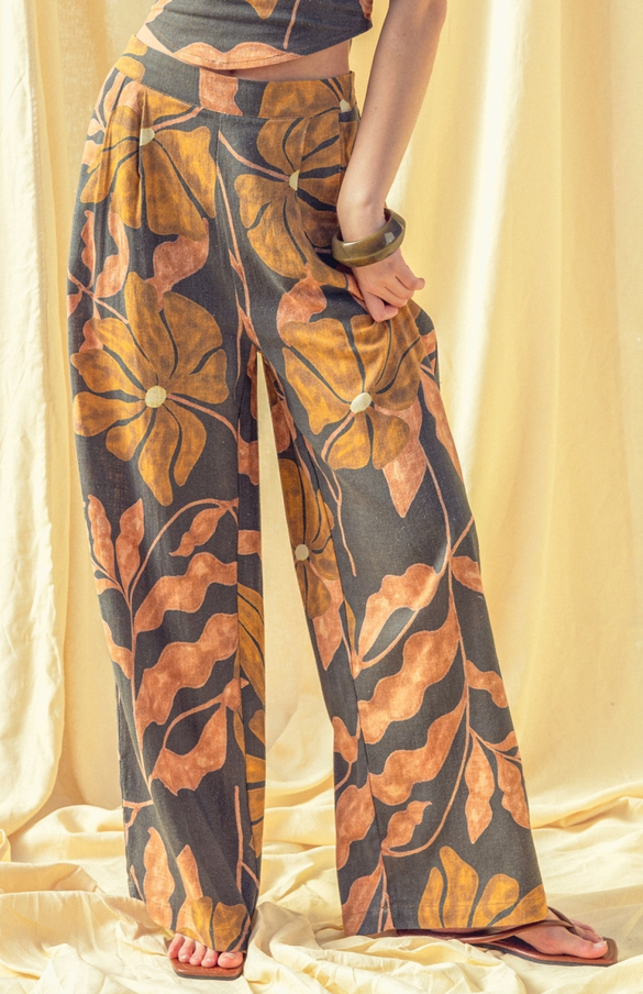 Miou Muse Foliage Print Linen Pants