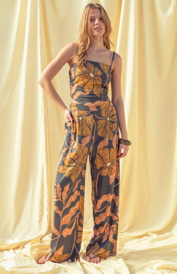 Miou Muse Foliage Print Linen Pants