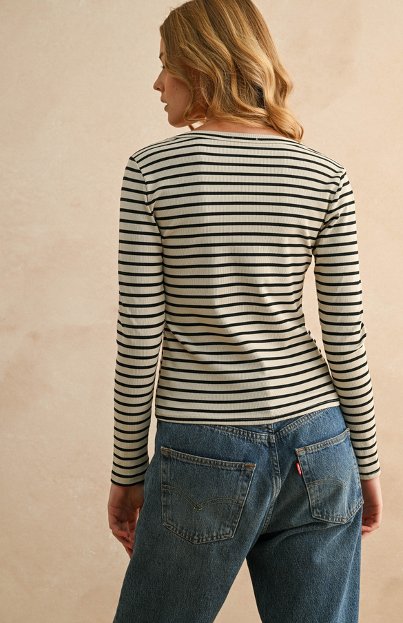 Miou Muse Scoop Neck Stripe Top