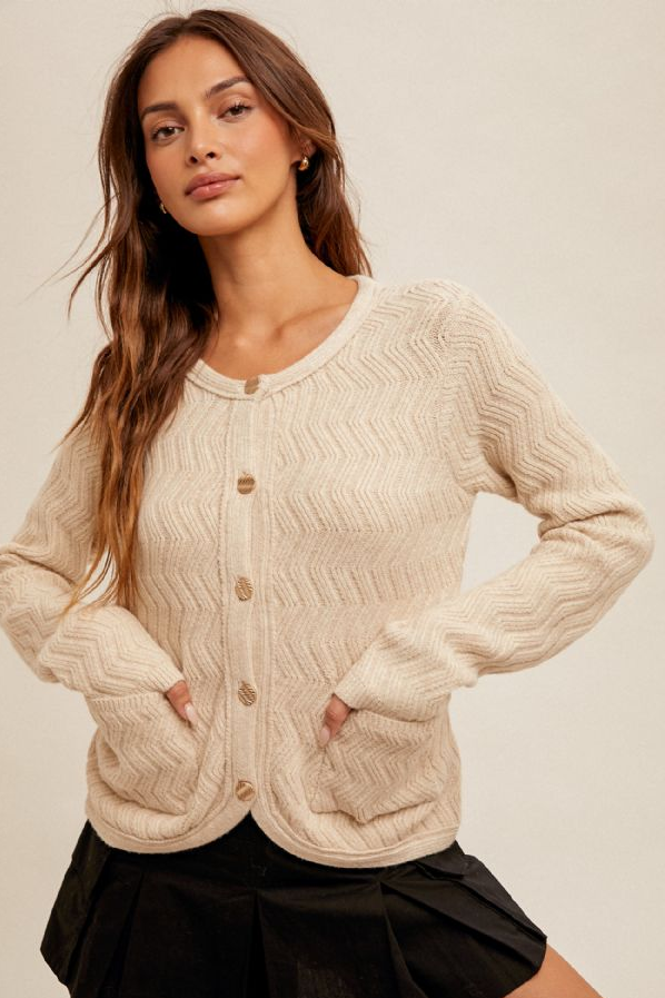 Hem & Thread Chevron Knit Cardigan