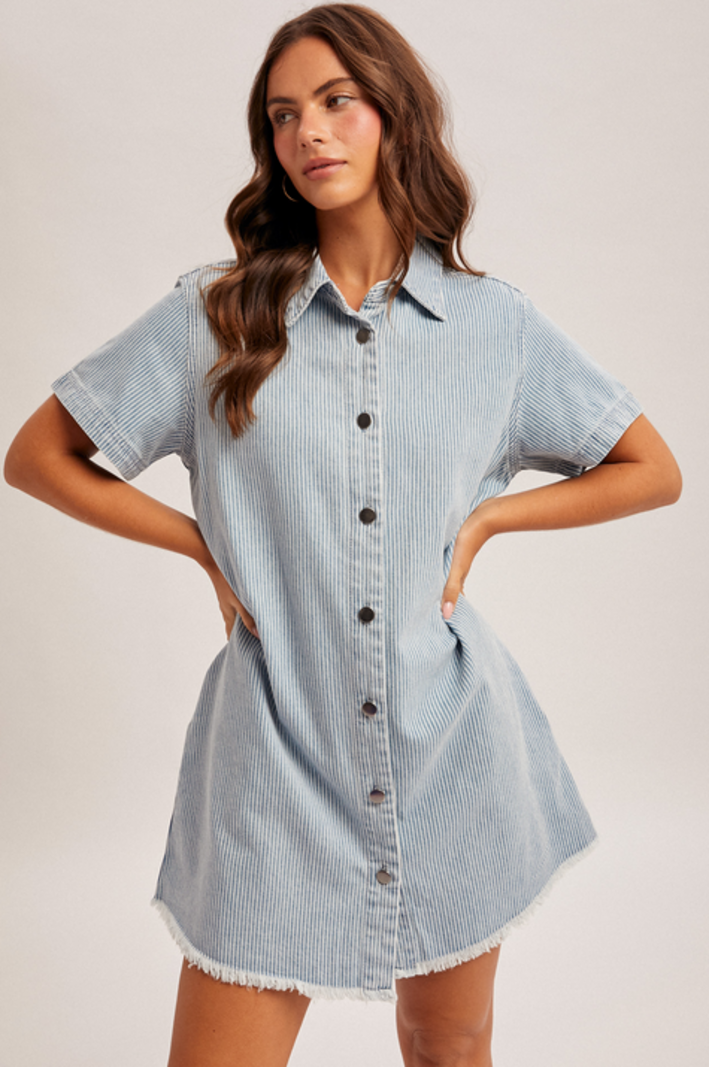 Hem & Thread Railroad Stripe Shirt Dress - Fringe Boutique