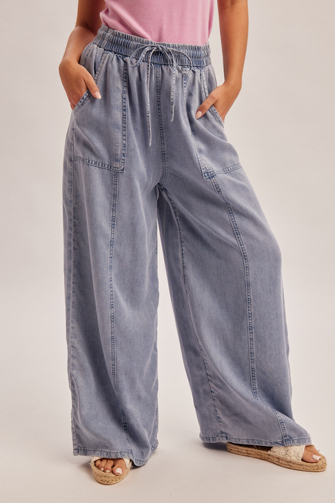 Hem & Thread Patch Pocket Chambray Pants