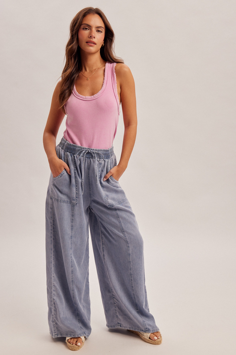 Hem & Thread Patch Pocket Chambray Pants