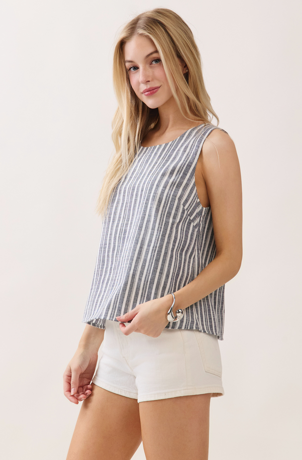 Final Touch Striped Linen Top