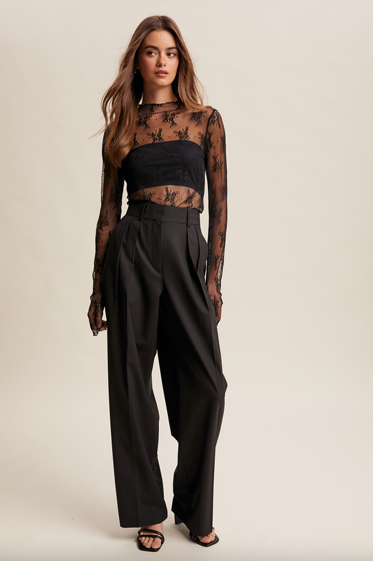 Listicle Long Sleeve Lace Top