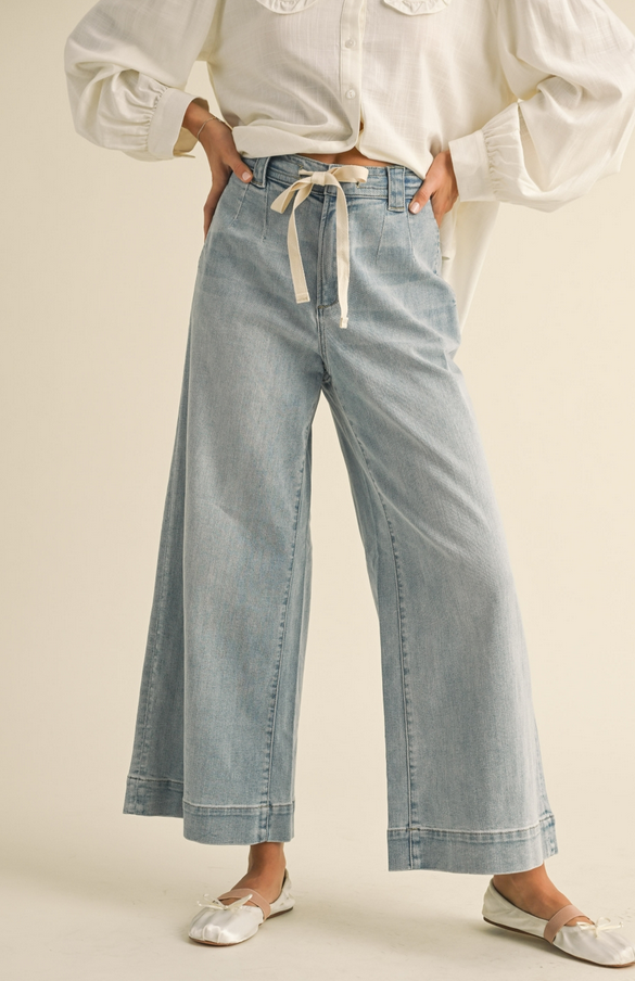 Miou Muse Wide Leg Drawstring Jeans