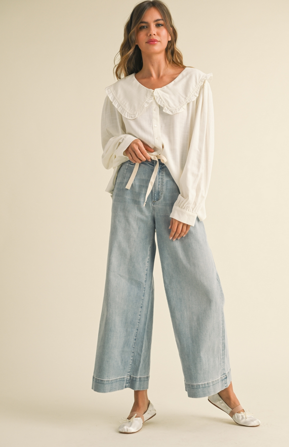 Miou Muse Wide Leg Drawstring Jeans