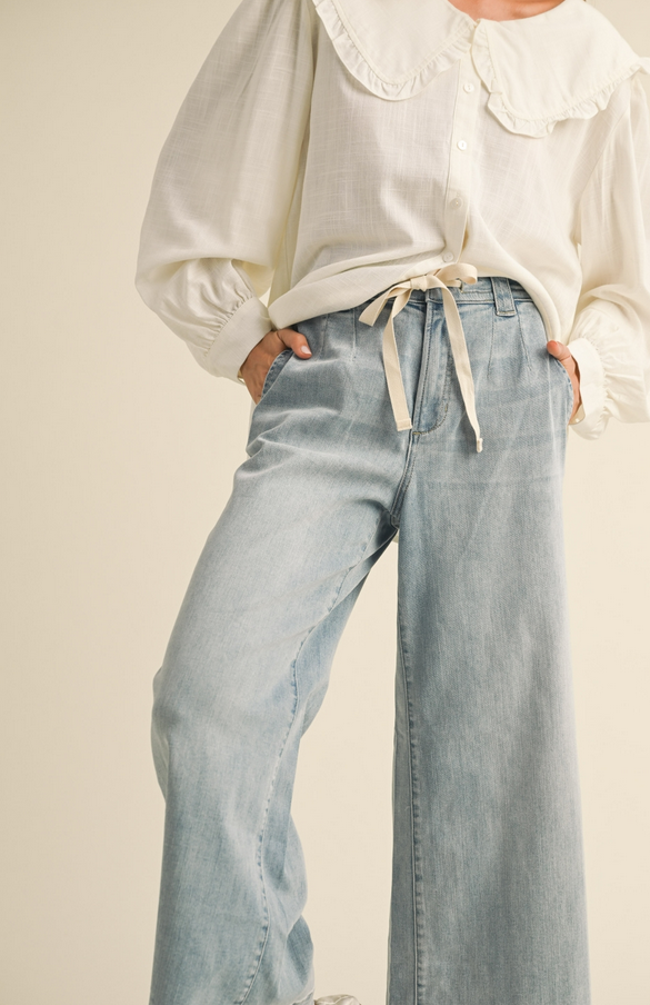 Miou Muse Wide Leg Drawstring Jeans