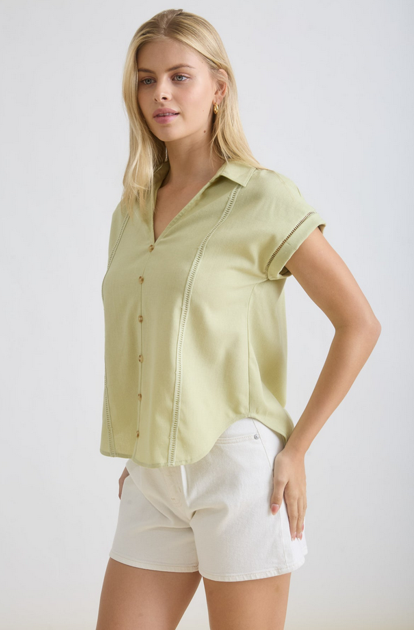 Blu Pepper Crochet Stripe Button Up