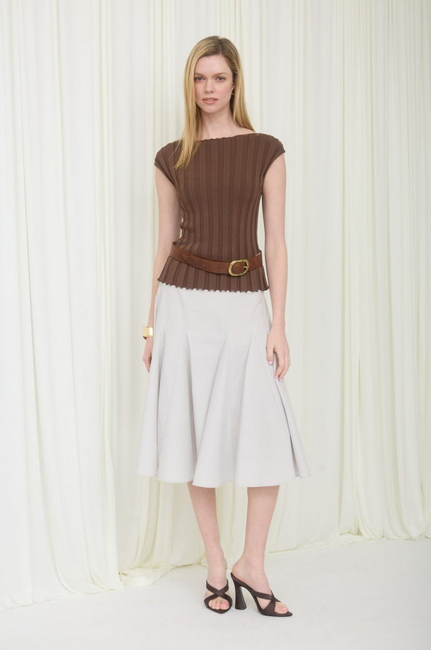 Blu Pepper Ribbed Boat Neck Top