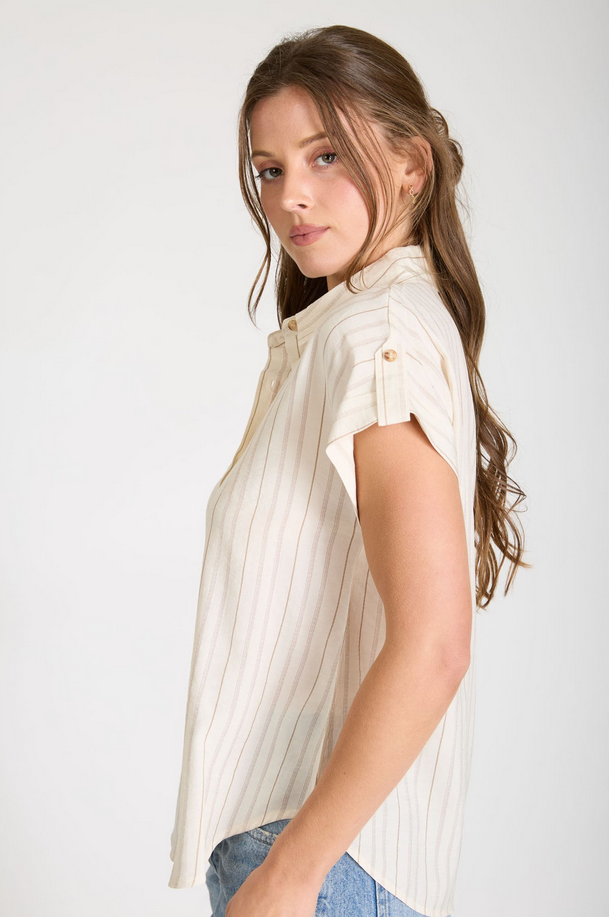 Blu Pepper Striped Short Sleeve Button Up