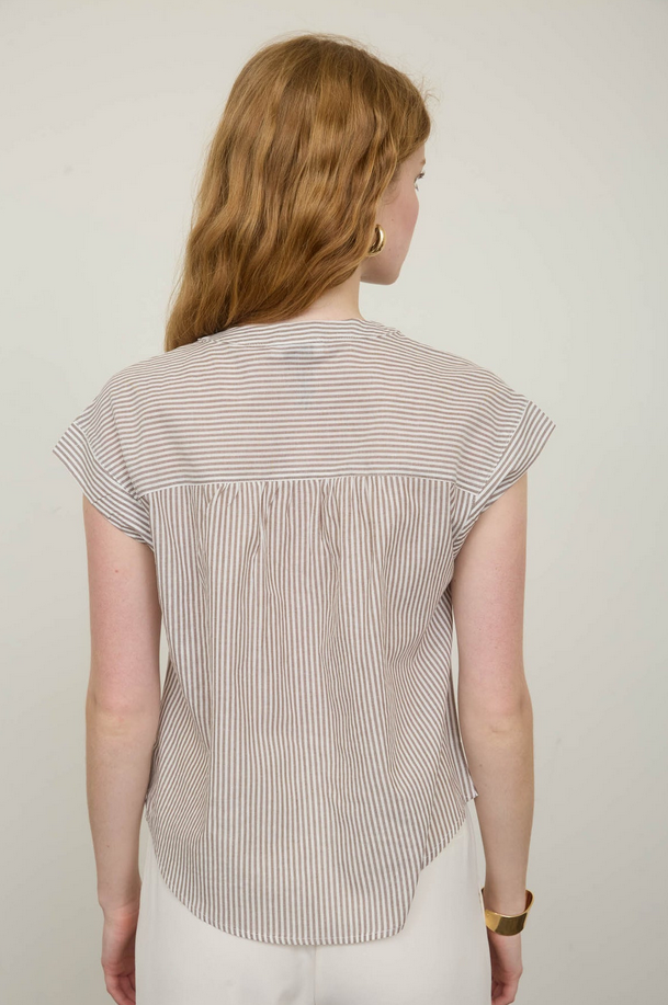 Blu Pepper Striped Round Neck Button Up