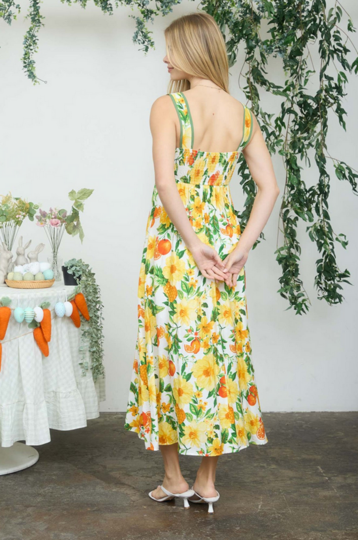 yellow dress with blue flowers Montebello Puff Sleeve Maxi Dress Floral Blue/Yellow main image 1