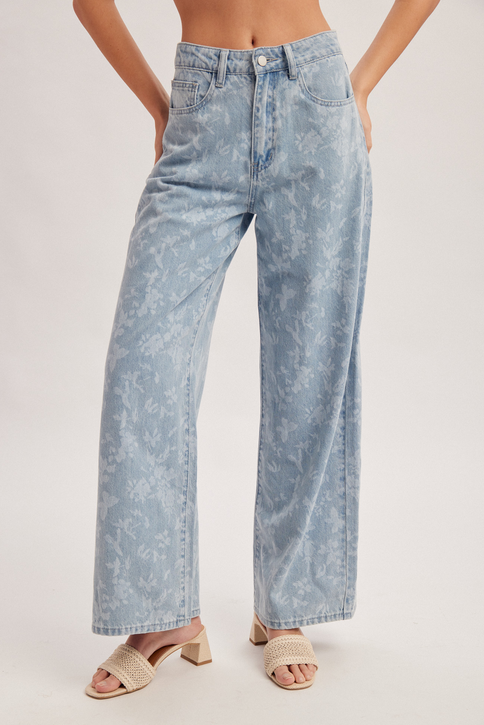 Hem & Thread Bleach Print Floral Jeans