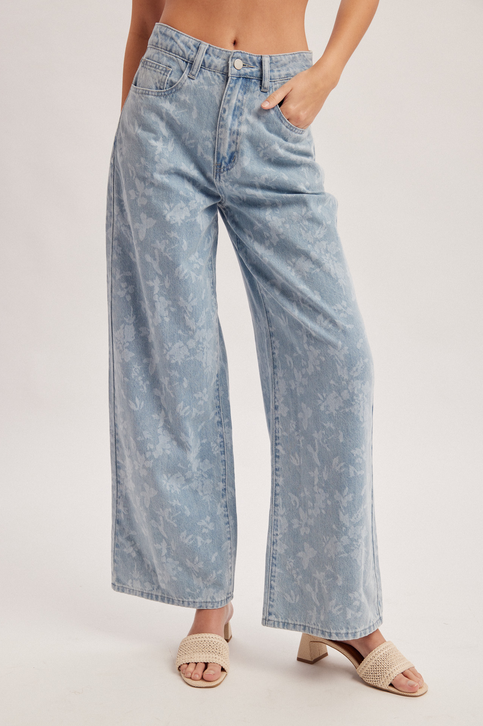 Hem & Thread Bleach Print Floral Jeans