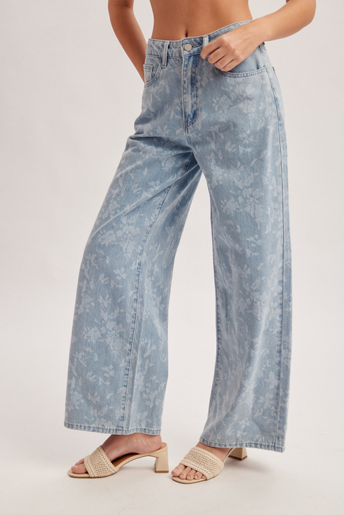 Hem & Thread Bleach Print Floral Jeans