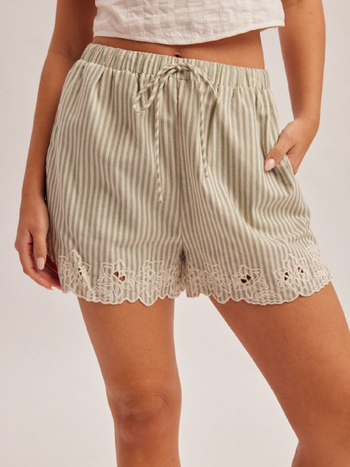 Hem & Thread Embroidered Stripe Shorts