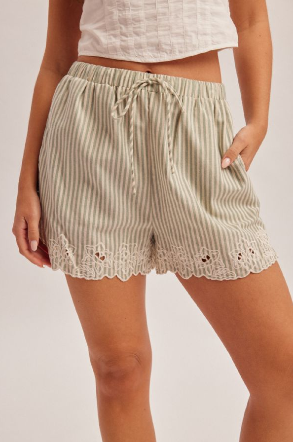 Hem & Thread Embroidered Stripe Shorts