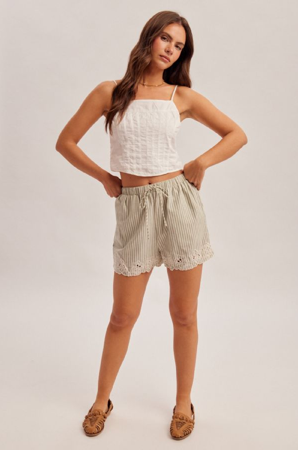 Hem & Thread Embroidered Stripe Shorts