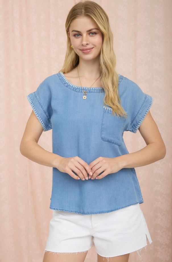 Blu Pepper Stitched Edge Top