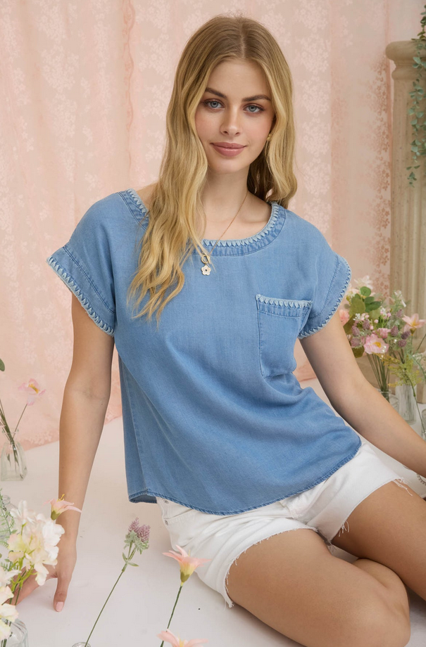 Blu Pepper Stitched Edge Top