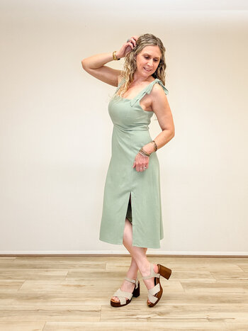 Hem & Thread Tie Strap Midi Dress