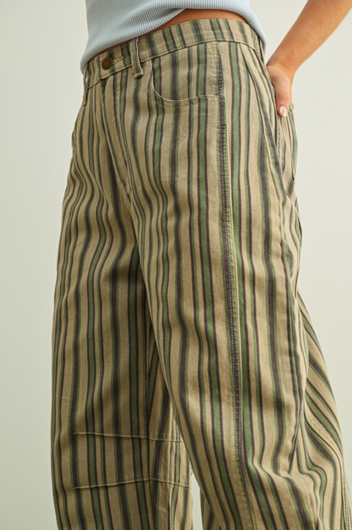 Miou Muse Mixed Stripe Barrel Pants - Fringe Boutique