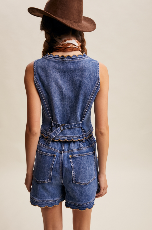 Listicle Scallop Trim Stretch Denim Vest
