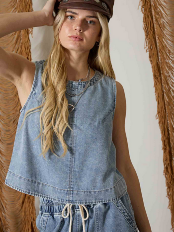Blu Pepper Button Back Top