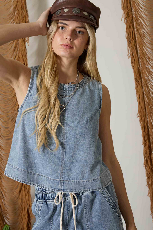Blu Pepper Button Back Top