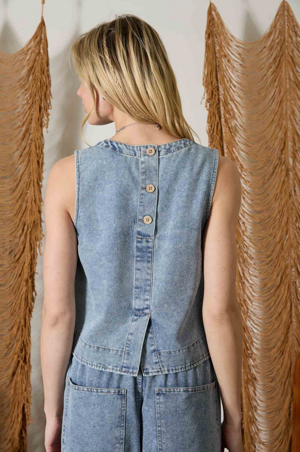 Blu Pepper Button Back Top