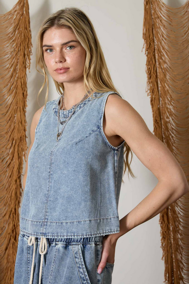 Blu Pepper Button Back Top