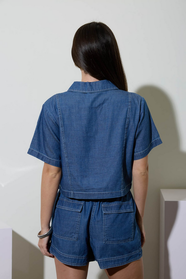 Blu Pepper Cropped Button Up Top