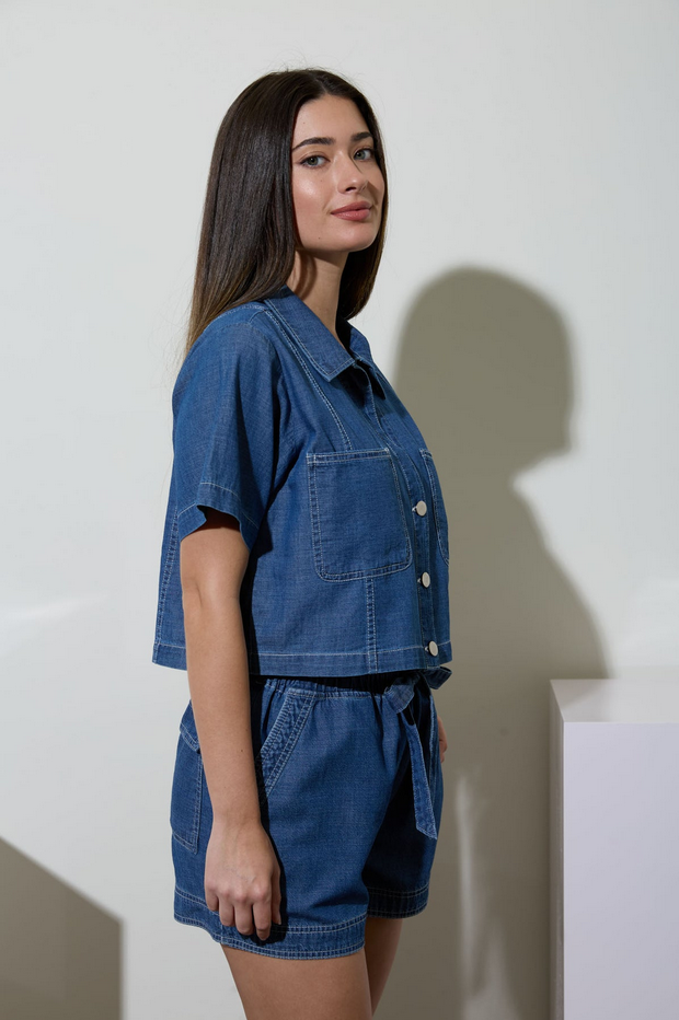Blu Pepper Cropped Button Up Top