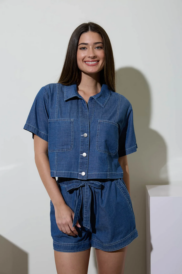 Blu Pepper Cropped Button Up Top